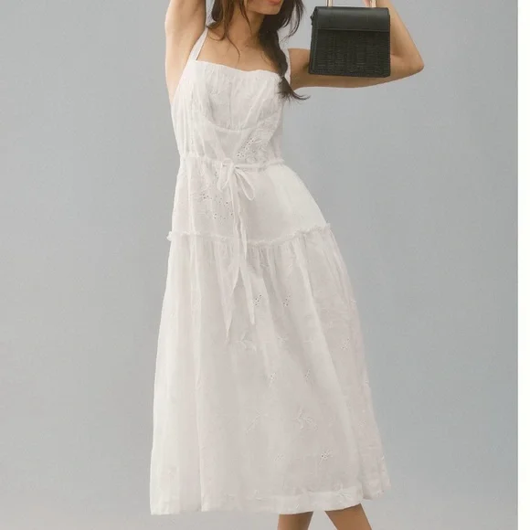 Anthropologie Linen square neckline midi dress size Medium - Picture 4 of 16